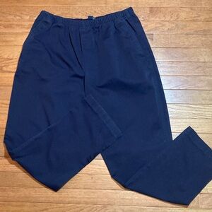 Lands' End Women's Navy High Rise Straight-Leg Elastic-Waist Pocketed Pants